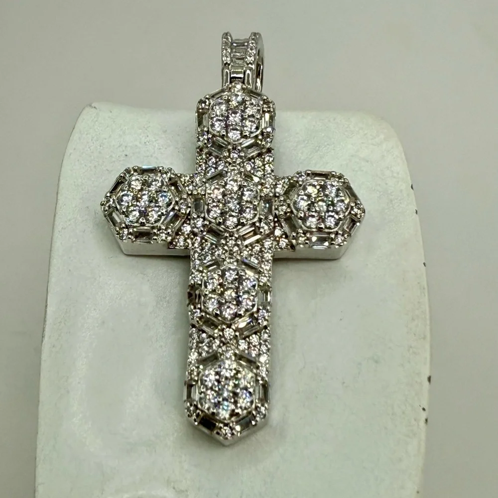 Sterling Silver CZ Cross Pendant – 3” Statement Design